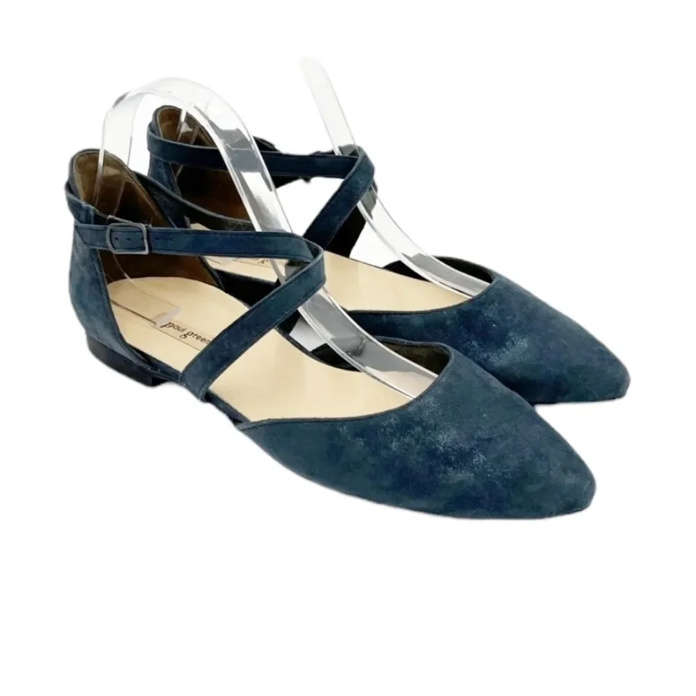 Paul Green Margot Metallic Crossover Dorsay Flats Navy Ankle Wrap Sandals US6.5